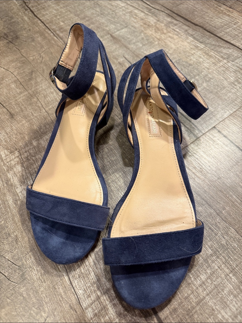 ANTONIO MELANI Navy Suede Ankle-Strap Leather Sandals size 6 youth 4.5